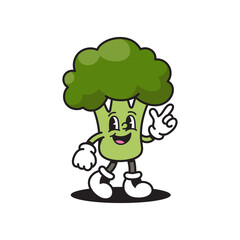 Cartoon Broccoli Character with Animated Facial Expression Pointing on Transparent Background