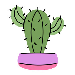 Cactus Plant with Pink Pot Illustration Isolated on Transparent Background Graphic Element Indoor Plant Minimalist Style Design Bright Colors