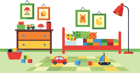 Naklejka premium Childrens bedroom interior vector illustration design concept editable vector