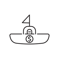 Minimal line icon of a boat with a dollar sign, symbolizing trade profit, shipping investment, and marine finance. Perfect for logistics, export business, and global maritime economy themes.