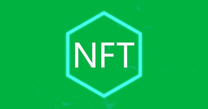 Animation of ntf in hexagon over transparent background