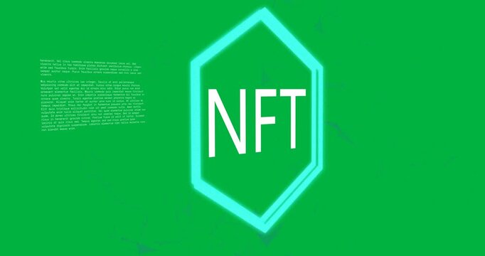 Animation of ntf in hexagon over transparent background