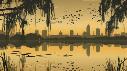 CityReflectionLakeSunset