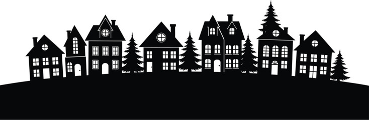 Fototapeta premium Winter village silhouette vector graphic christmas town landscape editable vector