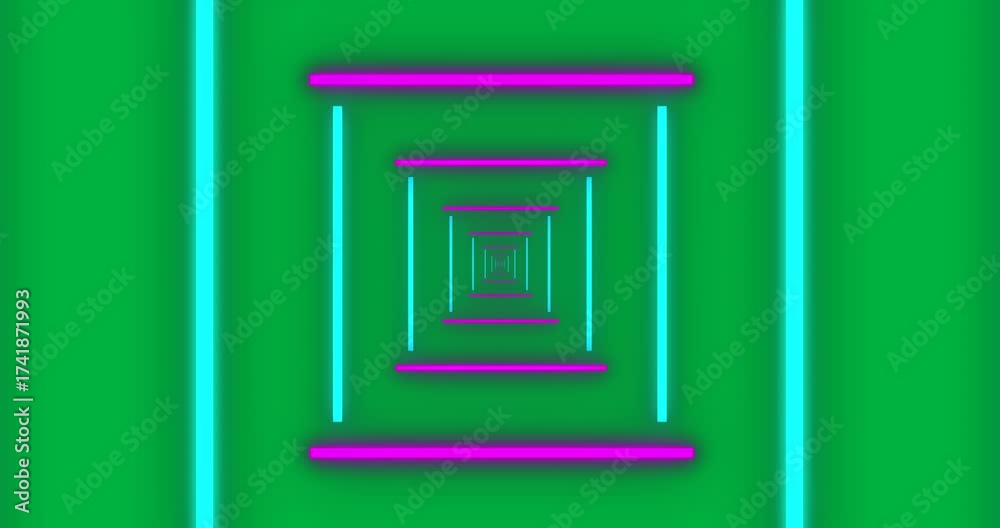Wall mural animation of pink and blue neon pattern moving in hypnotic motion on transparent background