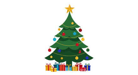 Naklejka premium Vector minimalist Christmas tree icons, geometric shapes, modern flat design, green and gold palette, clean simple lines.