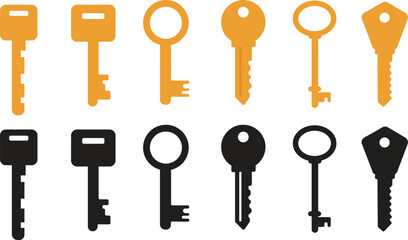 Classic Key Icon Set Vector. Security, Access, and Lock Symbols