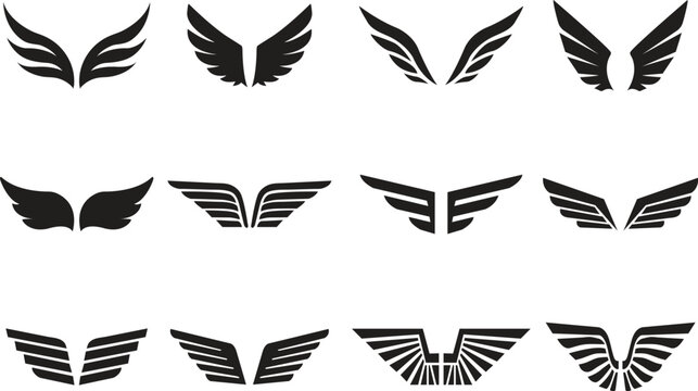 Vector Wing Icon Set. Heraldic, Angel, and Eagle Wings Collection for Logos

