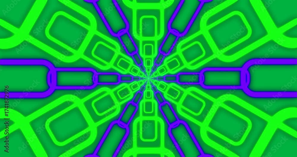 Wall mural animation of purple and green neon pattern moving in hypnotic motion on transparent background