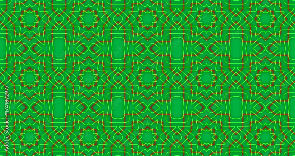 Wall mural animation of kaleidoscope neon pattern moving in hypnotic motion on transparent background