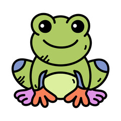 Cartoon Frog with Green Skin and Orange Webbed Feet on Transparent Backdrop for Children Illustration