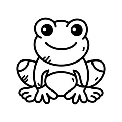 Cartoon Frog Illustration with Black Outlines on Transparent Background Simple Graphic Depicting Amphibian Creature with Rounded Features and Cheerful Expression