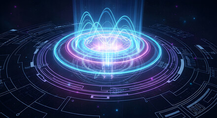 Futuristic Glowing Energy Core with Circular Rings and Digital Sci-Fi Design &ndash; Abstract Technology Background