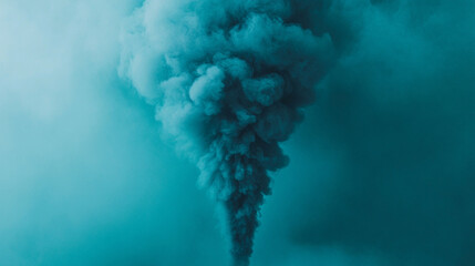Teal explosive smoke emanating from a void center creating an eerie mysterious ambiance symbolizing energy tension and dramatic abstract atmosphere in a dark surreal composition