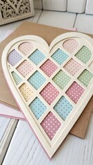 Pastel Heart Lattice with Polka Dot Fill. Seamless pastel heart lattice pattern with tiny polka dots in background&mdash;textured elegance.