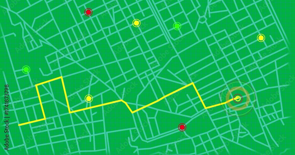 Canvas Prints animation of glowing location point moving on city street map over transparent background