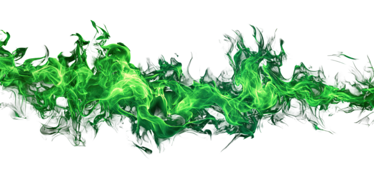 Abstract vibrant green flames against black background