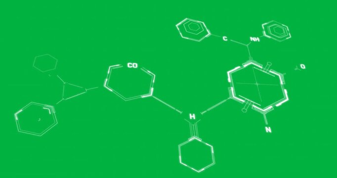 Animation of chemical formula structures moving on transparent background