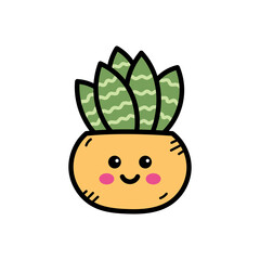 Cartoon Sansevieria Plant in Yellow Pot with Smiling Face on Transparent Background