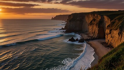 Dramatic coastal landscape at sunset