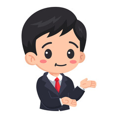 Cartoon Man in Dark Suit with Red Tie Against Transparent Background