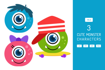 Cartoon Monster Characters on Transparent Background Bright and Playful Design