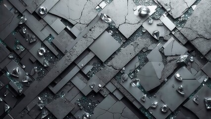 Geometric cracked surface with diamonds inside
