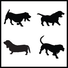 Basset Hound silhouette, Double Basset Hound set box icon, Basset Hound illustration, silhouette, set icon, silhouette, Basset Hound icon