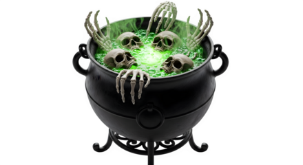 bubbling cauldron with skulls and bones isolated png transparent background