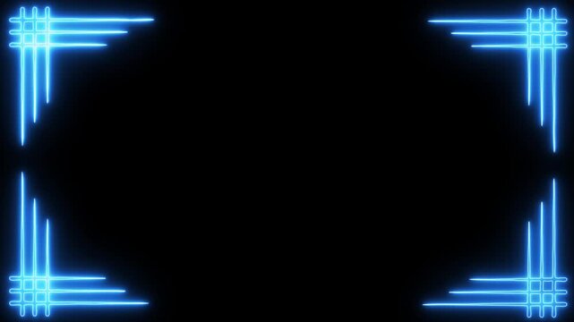 Neon Blue Frame on Black Background Modern Decorative Element, Glowing Borders and Edges