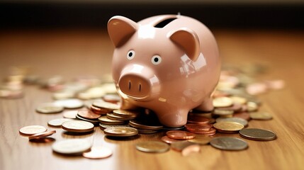 A broken piggy bank with coins spilling onto a budgeting spreadsheet, representing the consequences of impulsive spending and the importance of financial self-control.