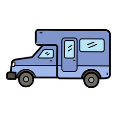 Cartoonish Blue Recreational Vehicle Illustration on Transparent Background