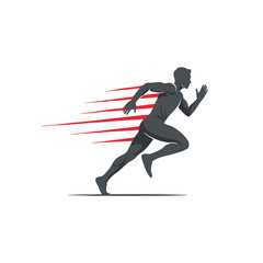 Obraz premium Dynamic silhouette of a sprinter in full stride with motion lines emphasizing speed and agility in a minimalist style
