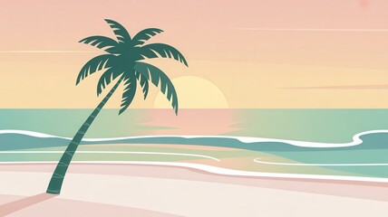 Fototapeta premium Dreamy tropical sunset with palm tree, perfect for travel posters, summer vibes, and vacation promotions evoking peace and relaxation in paradise