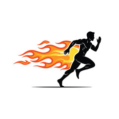 Obraz premium Dynamic silhouette of a runner with fiery trail emphasizing speed and energy in motion