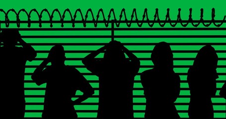 Silhouette of people against barber wire over a fence against copy space on transparent background