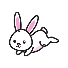 Cartoon White Rabbit with Pink Ears on Transparent Background Cute Animal Character Design Isolated Vector Illustration for Easter Spring Decoration and Animation