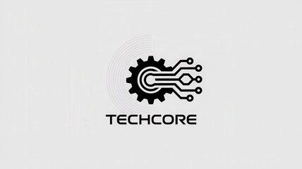 Modern tech logo representing innovation and connectivity for technology businesses, showing gear and circuit design, ideal for branding and marketing materials