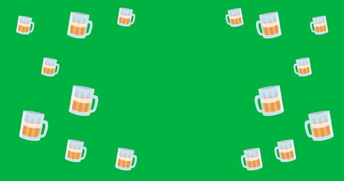Digital animation of multiple beer pitcher icons with copy space on transparent background