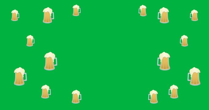Digital animation of multiple beer pitcher icons with copy space on transparent background