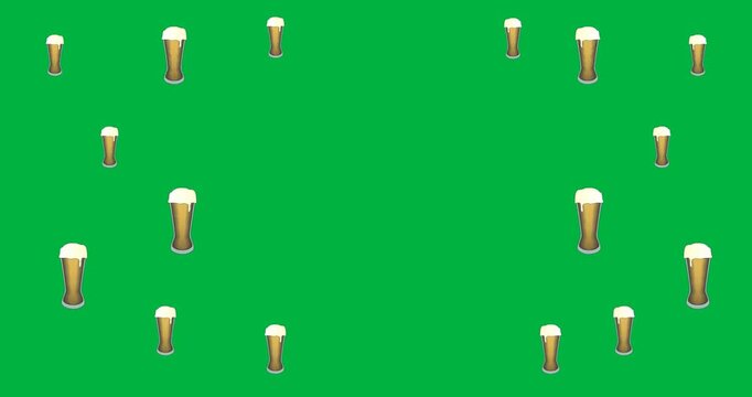 Digital animation of multiple beer glass icons with copy space on transparent background