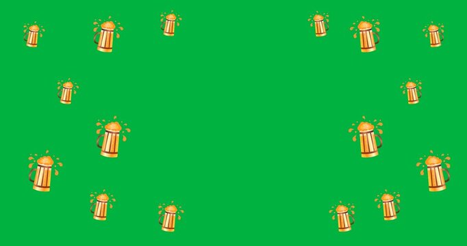 Digital animation of multiple beer pitcher icons with copy space on transparent background