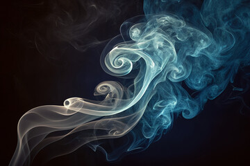Smoke in the Air: Swirling clouds of ethereal smoke, painted in delicate shades of blue and white, dance against a dark background, creating an image of both mystery and serenity.