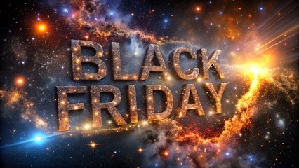 Black friday sale with cosmic background and shiny letters in the universe