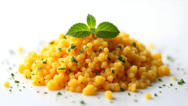 Detailed macro couscous on pristine white backdrop