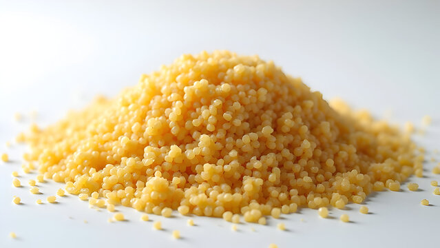 Detailed couscous texture on bright white surface
