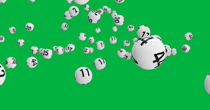Digital animation of white bingo balls floating against transparent background