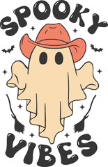 Spooky Vibes Cowboy Ghost Halloween Cartoon t-shirt