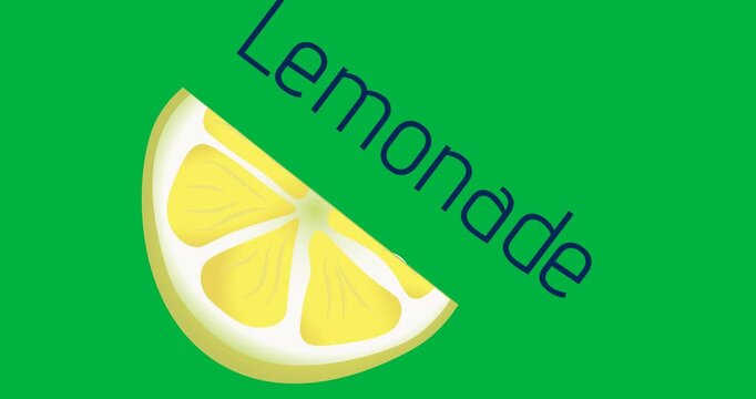 Digital animation of lemonade text banner with lemon icon against transparent background