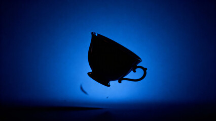Alice's Teacup Wonderland Halloween Deep Blue Whimsical Minimalist Background